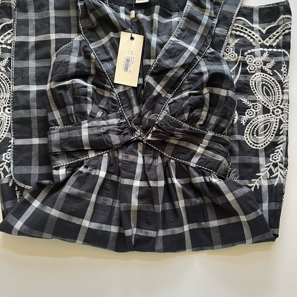 Black and White Plaid Dress with Embroidered Details - Picture 5 of 5